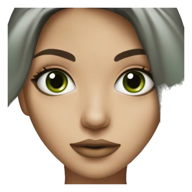 Beautiful brunette with green/grey eyes with a kiss sticker