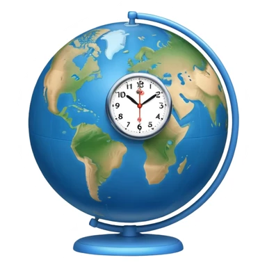 Earth globe with a small clock in the bottom corner, iOS style sticker