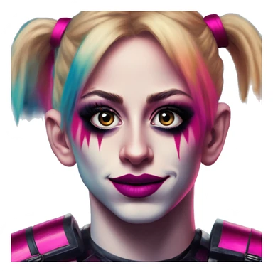 Synthwave Messi in Harley Quinn style, oil paint, mysterious eyes, intricate lips, masterpiece portrait, odd perspective, beautiful, desirable, logical sticker