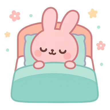 pink bunny sleeping in bed sticker