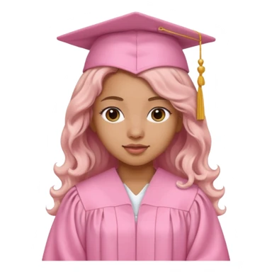 Mixed Girl, long hair, wearing baby pink graduation gown sticker