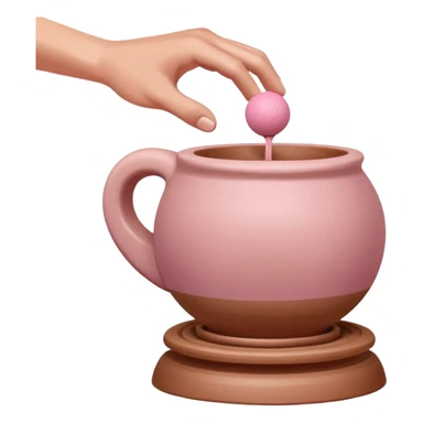 one hand throwing a pink ball of clay onto a pottery wheel sticker