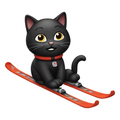 Black cat skiing with poles sticker