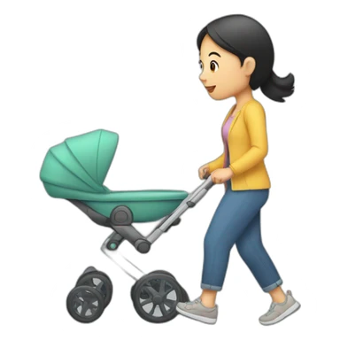 asian womanb pushing a stroller sticker