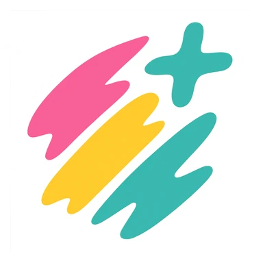 Transform into a highly abstract, dynamic logo with only misaligned geometric forms and expressive color. Remove any recognizable shapes, emphasizing movement, energy, and playful chaos. Clean, bold, and suitable for app icon and favicon. No background. sticker