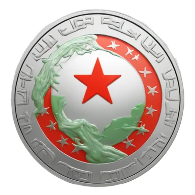 silver coin with the symbol of the chinese flag on it sticker