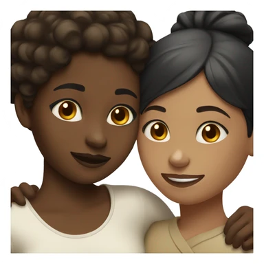Black girl with dark brown hair hugging a white girl with short black hair  sticker