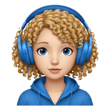 A girl with curly hair listening to music with blue headphones sticker