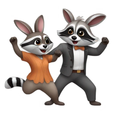 Raccoon couple dance with bunny sticker