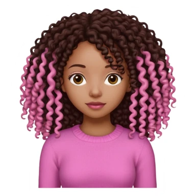 Uma menina negra da pele clara magra definida com roupa de malha rosa com cabelo cacheados  castanho escuro grandão até a cintura sem muito volume no cabelo sticker