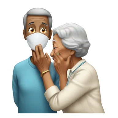 bold person helping some old woman to cover her mouth sticker
