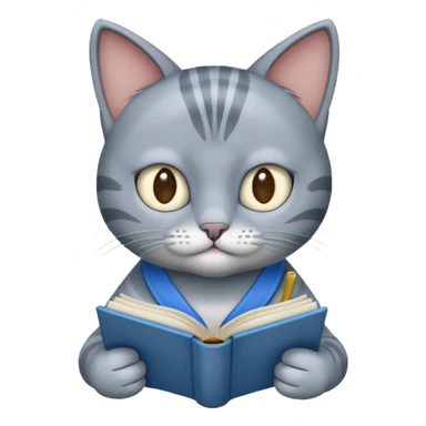 gray Cat reading blue book sticker