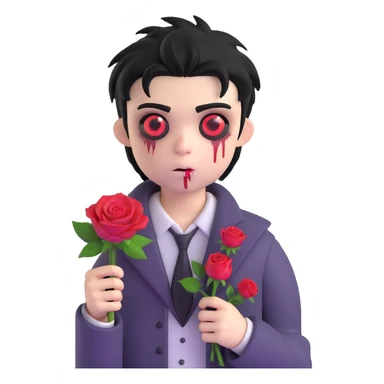 boy zombie with black hair emo and rose sticker