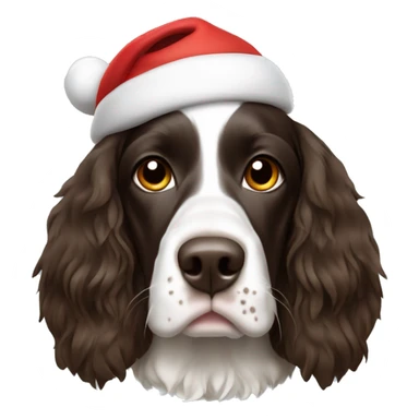 English Springer Spaniel wearing a Santa hat sticker