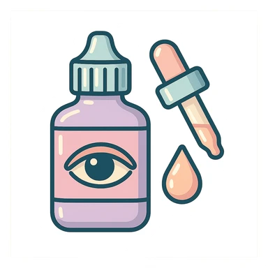 eye drops with dropper, vector look with shadows and highlights, detailed shading, thin clean outlines, soft rounded features, pastel palette #98B5BC #B5B3C1 #C9A3C9 #E4C0CA #F7DCD1 #F7C0AA, Japanese pop art, sticker look, highly detailed sticker