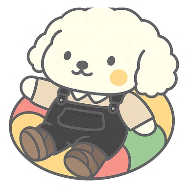 Add to the character the black jumpsuit, beige collared shirt, and brown sneakers exactly as in the reference images, keeping the original character's style and line art unchanged, with no alteration to the character's visual or colors, only adding the clothing. The background should be transparent for WhatsApp sticker use. sticker