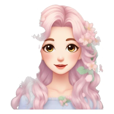 Gorgeous Pastel Anime-Style Lady with beautiful hair flower petals leaves cottagecore fairycore pastelcore kawaii aesthetic trending style sticker