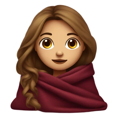 Cute girl with long hair, long lashes in burgundy cozy blanket sticker