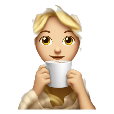 girl inside a blanket sipping coffee eyes closed blonde hair sticker