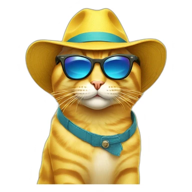 yellow cat emoji in cool sunglasses and hat sticker