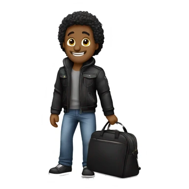 Chico con laptop y bolso, de pelo negro y piel blanca sticker