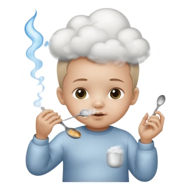 Baby with a spoon in one hand and lighter in the other with smoke (not fire) coming off the spoon.  sticker