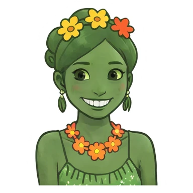 smiling girl with flower necklace sticker