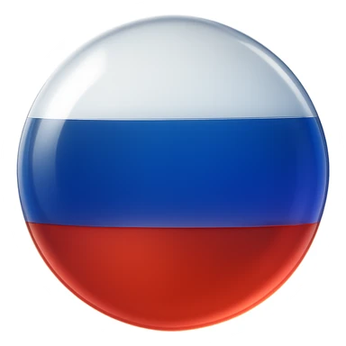 Make the Russia flag in a circular shape glossy and shiny with a soft, glassy, polished look. Avoid any technological, circuit, or tech details. Keep the background transparent. sticker