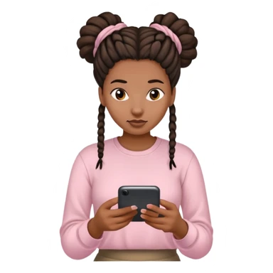 Dark brown woman with dreadlocks in bun Light pink shirt texting sticker