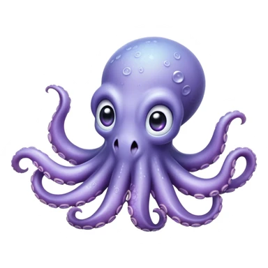 Cinematic Cute Baby Octopus Portrait Emoji, Head tilted slightly in a curious and endearing way, featuring a smooth, rounded light blue-purple body with enormous, sparkling eyes filled with warmth and innocence, delicate tentacles curling playfully, Simplified yet irresistibly adorable features, highly detailed, glowing with a soft, dreamy marine glow, high shine, affectionate and gentle, stylized with a touch of whimsical deep-sea charm, soft glowing outline, capturing the essence of a tiny, inquisitive octopus that looks ready to gently drift into your heart! sticker