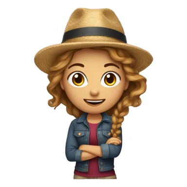 Crear un emoji realista de una chica super alegre, con pelo rubio, rizado, ojos marrones, septum y disfrazada con un sombrero de copa y abrigo púrpura, con un bastón dorado sticker