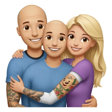 throuple tatted bald boyfriend with two girlfriends blonde and brunette loving  sticker