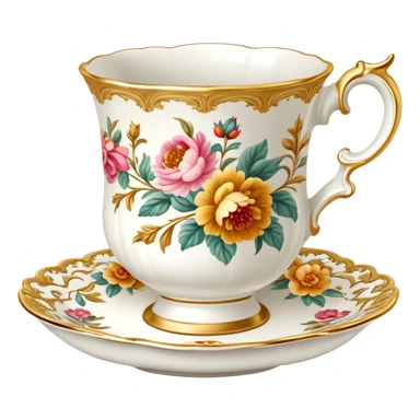 Warm-colored romantic Rococo tea cup sticker