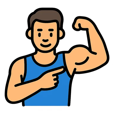  a very strong sportsman boasting his huge arm muscles. Pointing to them. sticker