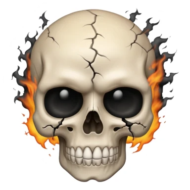 iOS style emoji, dark fantasy skull, cracks, black smoke from eyes, soft light, stylized sticker
