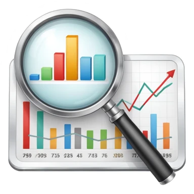 magnifying glass examining price charts and graphs sticker