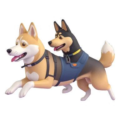 playful scene with a husky and a German Shepherd running together with simple background sticker