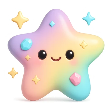sea star, rainbow pastel colors, extra gems and sparkles, adorable face, 3D effect sticker