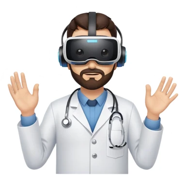 man doctor with dark brown hair and beard wearing virtual reality headset sticker