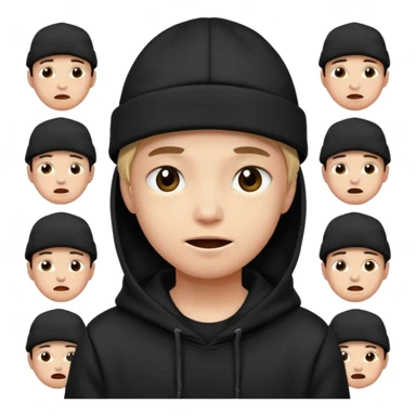 Criei um emoji utilizando boné preto e moletom preto com várias expressões  sticker