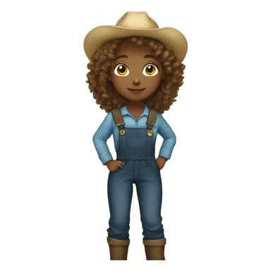 full body farmer girl standing, light skin tone, brown curly hair, dark eyes sticker
