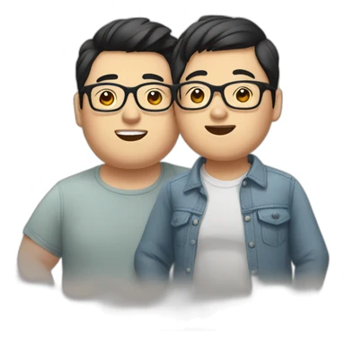 Asian chubby gay couple with glasses sticker