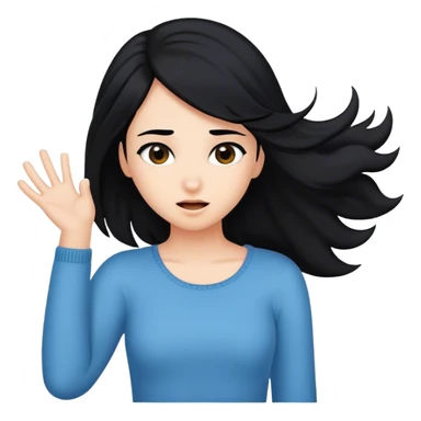 Girl with fair skin and black hair flipping hair back sticker