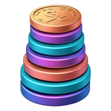 Stack of coins in gradient of turquoise, blue, pink, purple, and coral color sticker