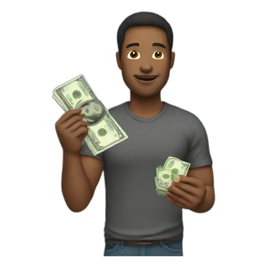 A man holding money sticker