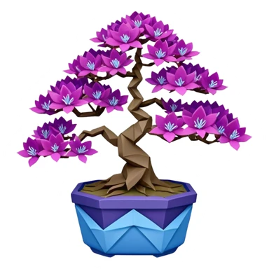 Bonsai long hair-fine-leaf group crimson crystal azalea purple and cream blue forest planting in origami style pot  sticker