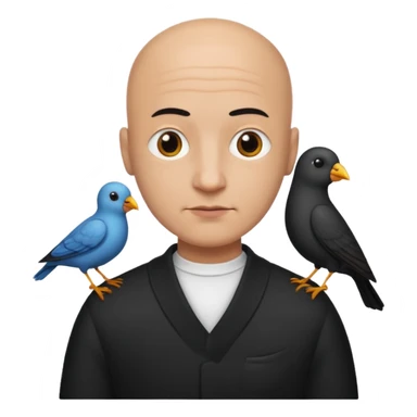 black thsirt bald man with bird sticker