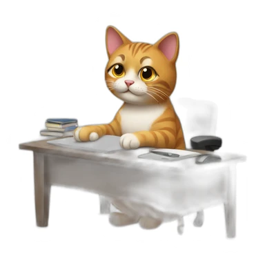 cat sitting at desk sticker