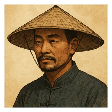 chinese man wearing rice paddy hat, style 8 sticker