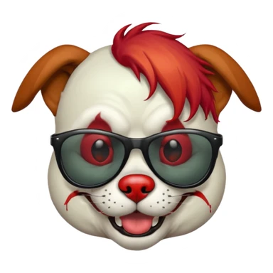 Zombie dog with sun glasses and red hair and joker nose sticker